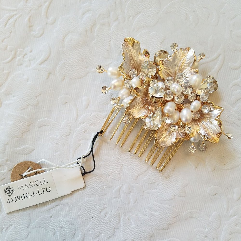 Gold and pearl bridal hair piece